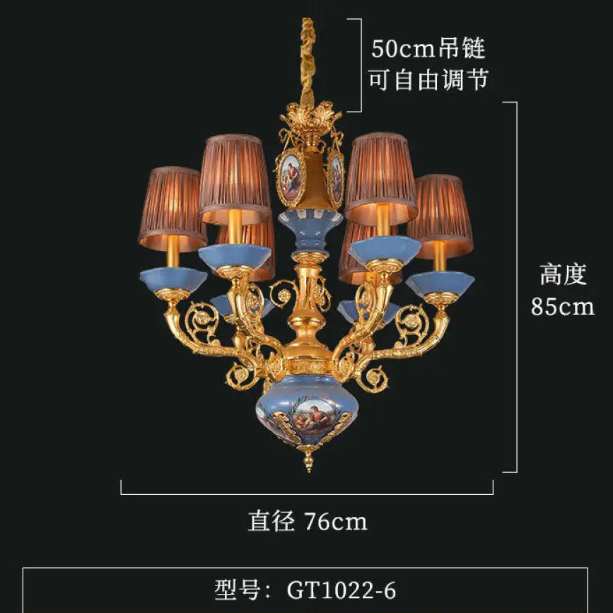 French style copper chandelier European style villa lamp pastoral luxury warm romantic ceramic light luxury lamps