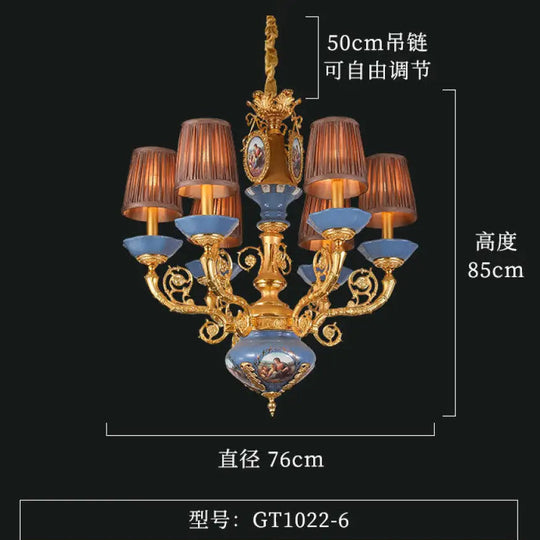 French style copper chandelier European style villa lamp pastoral luxury warm romantic ceramic light luxury lamps