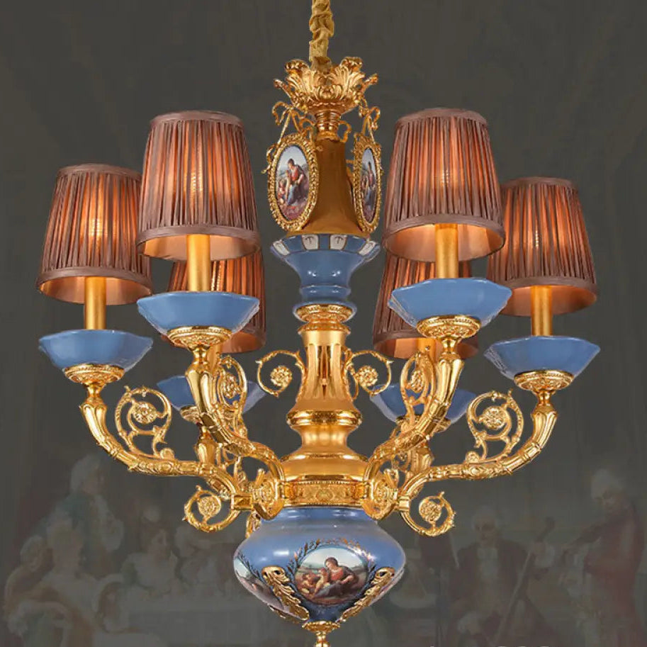 French style copper chandelier European style villa lamp pastoral luxury warm romantic ceramic light luxury lamps