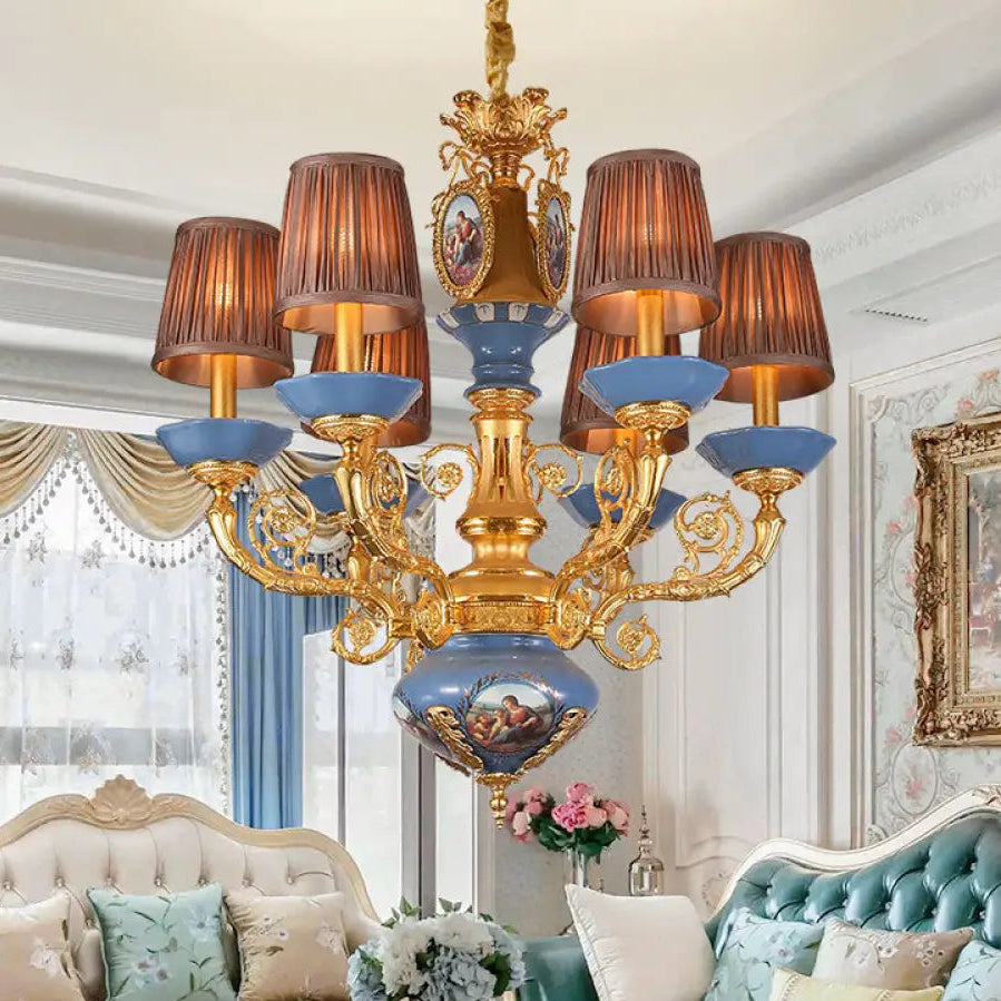 French style copper chandelier European style villa lamp pastoral luxury warm romantic ceramic light luxury lamps