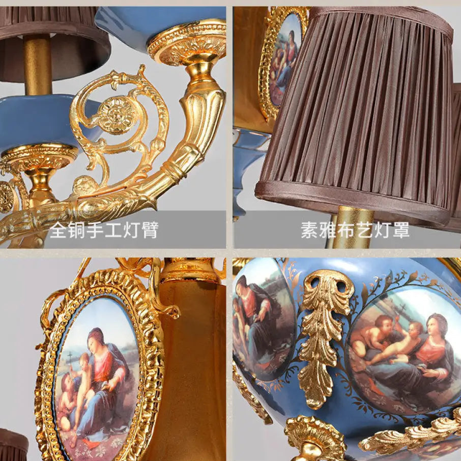 French style copper chandelier European style villa lamp pastoral luxury warm romantic ceramic light luxury lamps