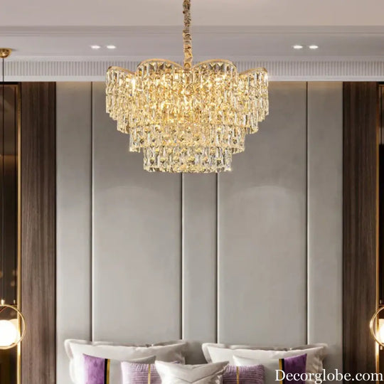 New Design Light Luxury Clean Crystal Chandelier Living Room Lamp Modern Simple Atmosphere Golden Luxury Villa Bedroom Lamp - DecorGlobe