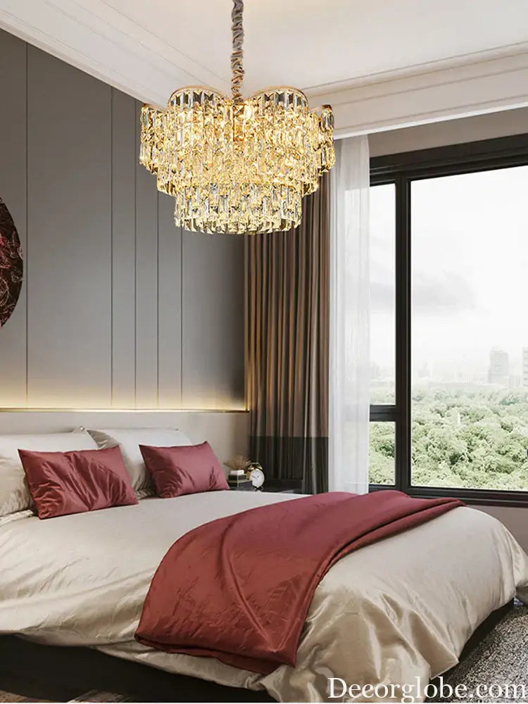 New Design Light Luxury Clean Crystal Chandelier Living Room Lamp Modern Simple Atmosphere Golden Luxury Villa Bedroom Lamp - DecorGlobe