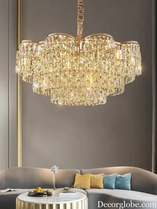 New Design Light Luxury Clean Crystal Chandelier Living Room Lamp Modern Simple Atmosphere Golden Luxury Villa Bedroom Lamp - DecorGlobe