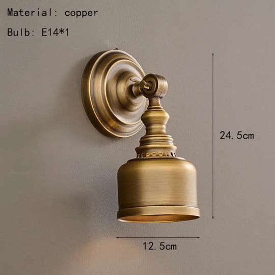 Old Copper Wall Lamp Clear Glass Indoor Parlor Bedside Stairs Hotel Bedroom Lighting Sconce Brass New Style - A