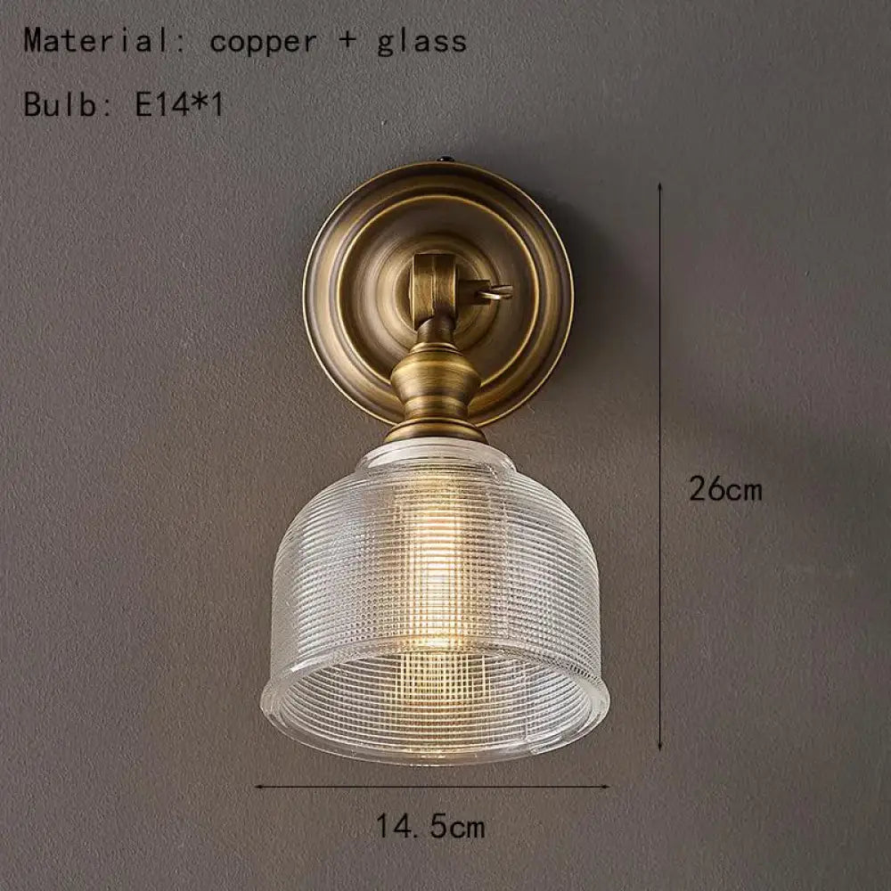 Old Copper Wall Lamp Clear Glass Indoor Parlor Bedside Stairs Hotel Bedroom Lighting Sconce Brass New Style - C