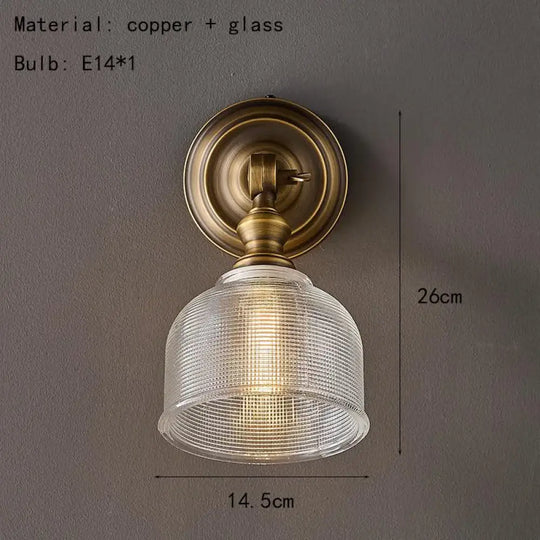 Old Copper Wall Lamp Clear Glass Indoor Parlor Bedside Stairs Hotel Bedroom Lighting Sconce Brass New Style - C