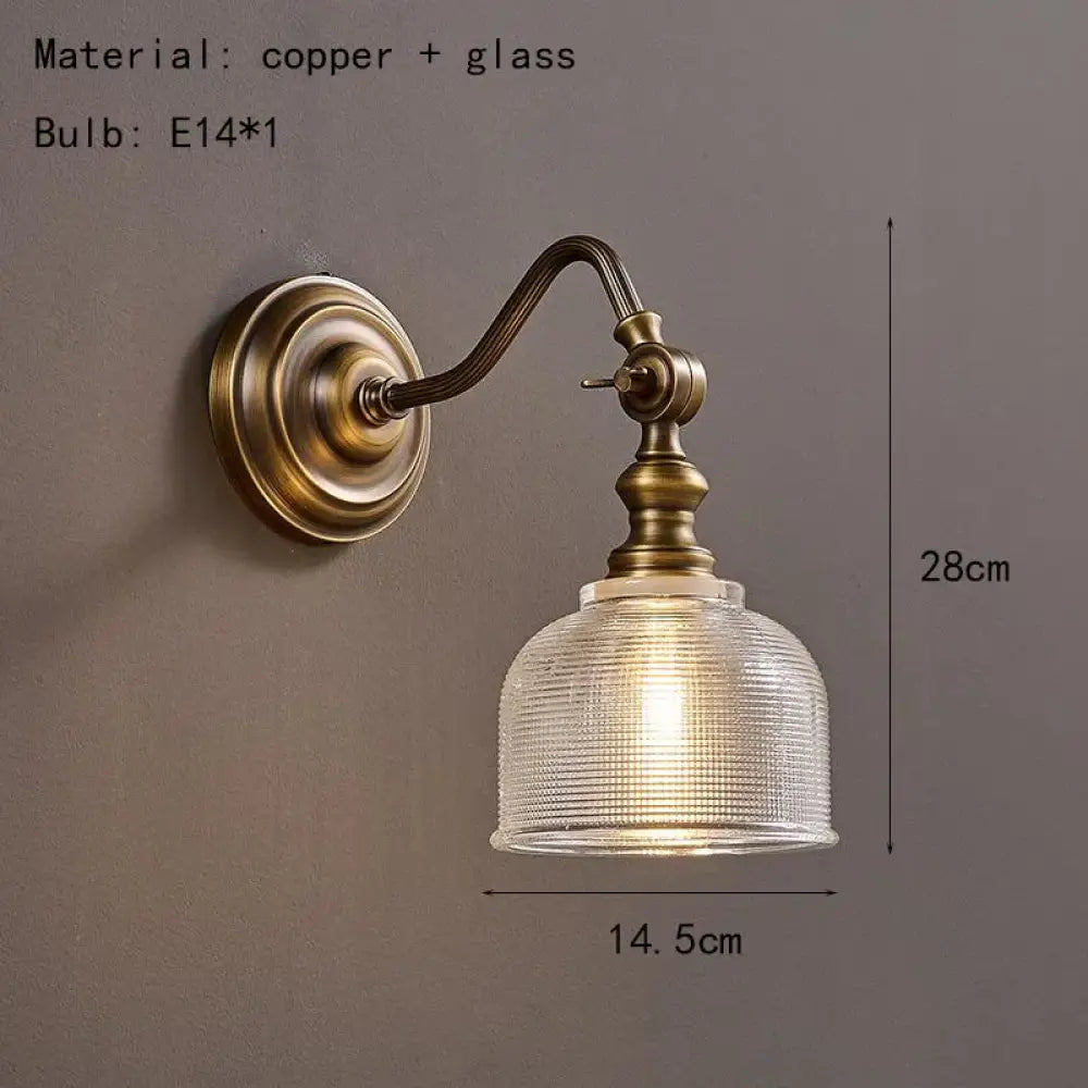 Old Copper Wall Lamp Clear Glass Indoor Parlor Bedside Stairs Hotel Bedroom Lighting Sconce Brass New Style - D / Warm