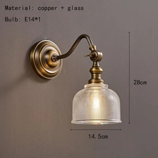 Old Copper Wall Lamp Clear Glass Indoor Parlor Bedside Stairs Hotel Bedroom Lighting Sconce Brass New Style - D / Warm