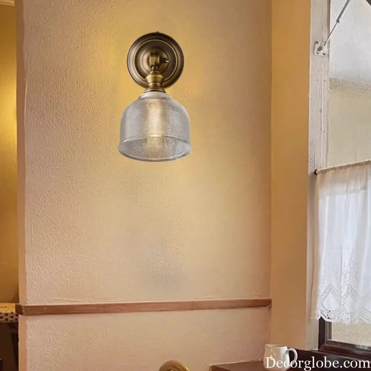 Old Copper Wall Lamp Clear Glass Indoor Parlor Bedside Stairs Hotel Bedroom Lighting Sconce Brass New Style