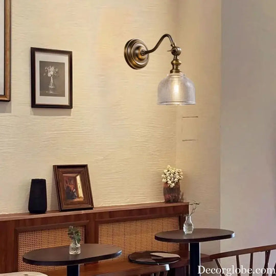 Old Copper Wall Lamp Clear Glass Indoor Parlor Bedside Stairs Hotel Bedroom Lighting Sconce Brass New Style