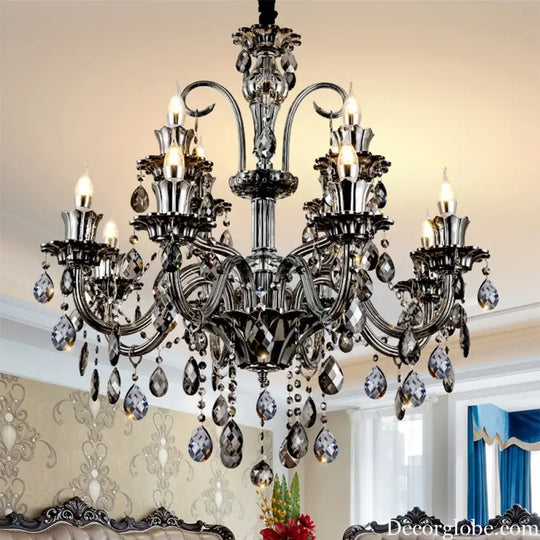 Smoky Gray Crystal Chandelier for Foyer and Staircase Lighting Chandelier