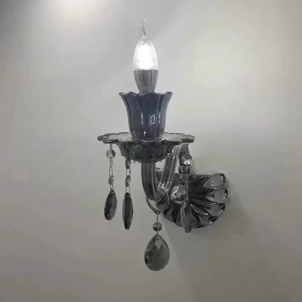 Smoky Gray Crystal Chandelier for Foyer and Staircase Lighting Wall lamp / Neutral light Chandelier