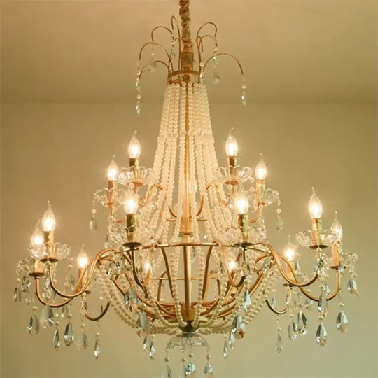 American Crystal Lamp French Retro Pearl Chandelier Medieval Villa Living Room Dining Room Bedroom Duplex Atmospheric
