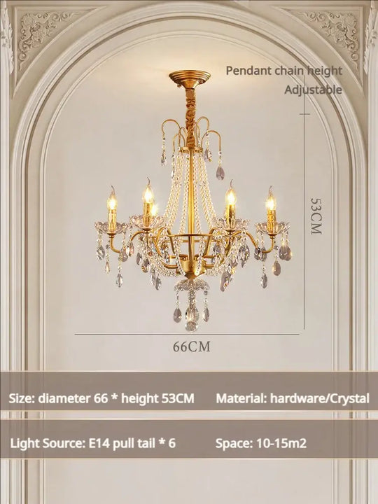 American Crystal Lamp French Retro Pearl Chandelier Medieval Villa Living Room Dining Room Bedroom Duplex Atmospheric