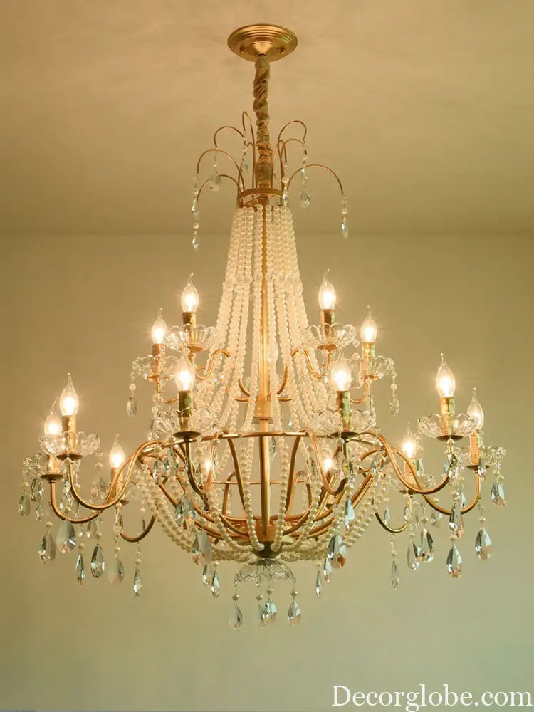 American Crystal Lamp French Retro Pearl Chandelier Medieval Villa Living Room Dining Room Bedroom Duplex Atmospheric