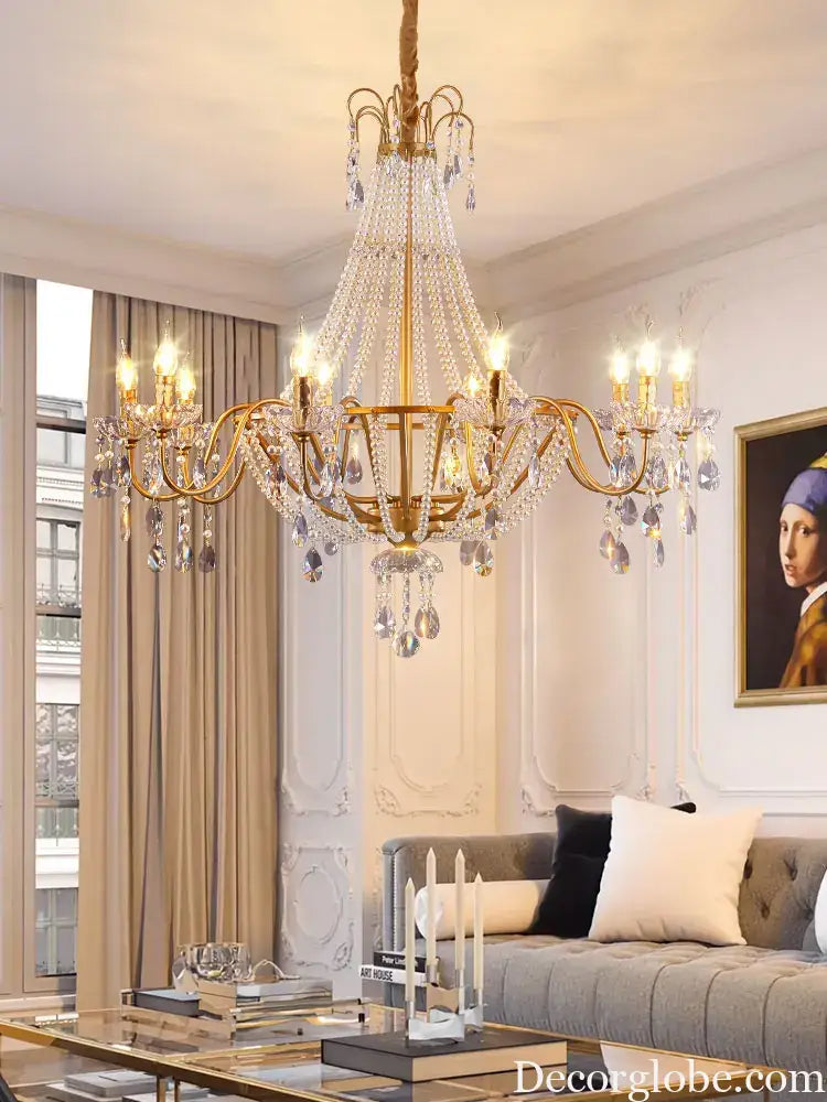 American Crystal Lamp French Retro Pearl Chandelier Medieval Villa Living Room Dining Room Bedroom Duplex Atmospheric