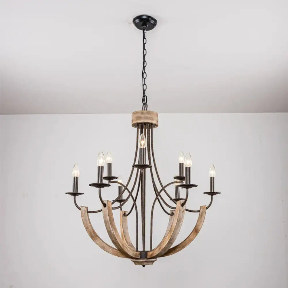 Solid wood living room chandelier American retro minimalist art atmosphere restaurant lighting - D76 H80CM Smoked W
