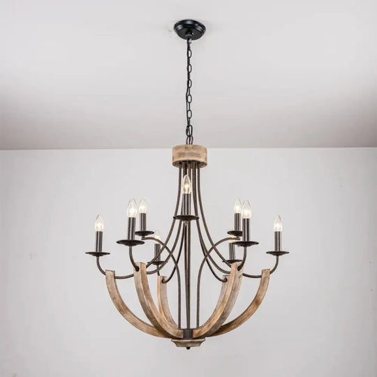 Solid wood living room chandelier American retro minimalist art atmosphere restaurant lighting - D76 H80CM Smoked W