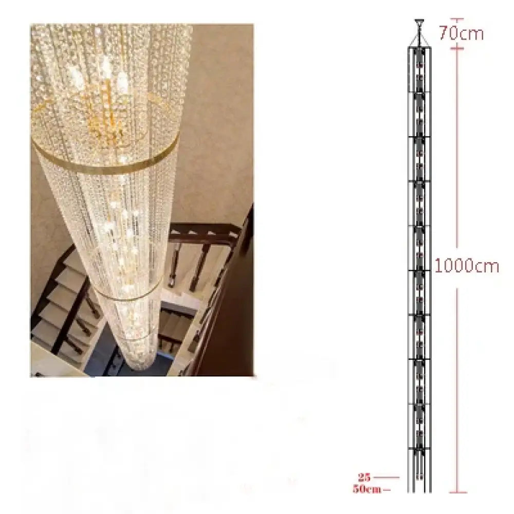 Spiral Staircase Crystal Chandelier for Villa and Hotel Lobby H1000cm / Warm light Chandelier