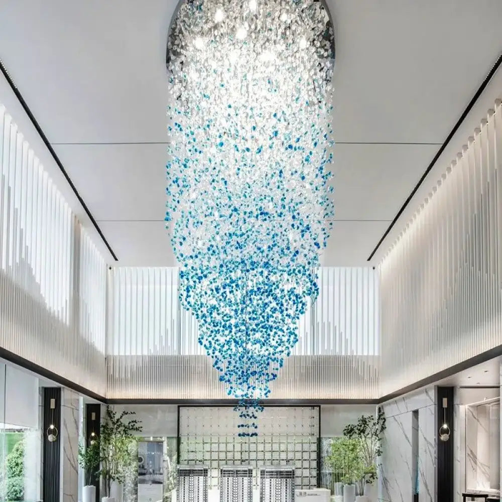 Luxury Stone Crystal Stair Chandelier - LED Lighting Fixture for Large Living Rooms, Home Decor, Hallways, and Lobby Elegance - DecorGlobe