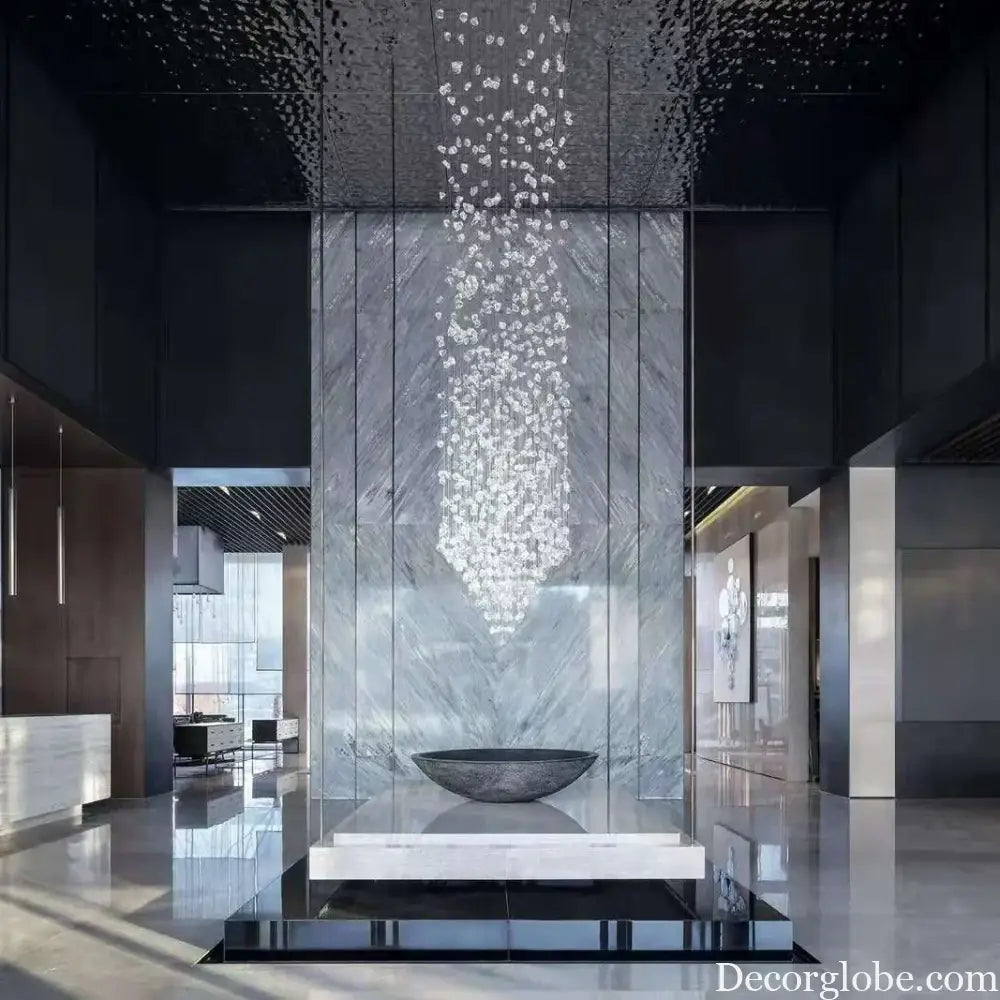 Luxury Stone Crystal Stair Chandelier - LED Lighting Fixture for Large Living Rooms, Home Decor, Hallways, and Lobby Elegance - DecorGlobe