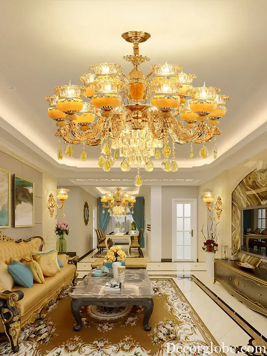 Elegant European Style Crystal Chandelier - A Luxurious Jade-Inspired Main Lamp for Living Rooms, Bedrooms, and Hallways - DecorGlobe