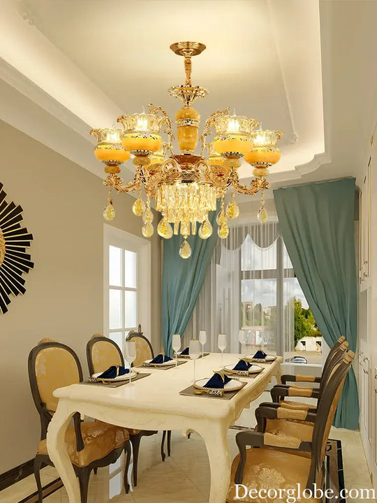 Elegant European Style Crystal Chandelier - A Luxurious Jade-Inspired Main Lamp for Living Rooms, Bedrooms, and Hallways - DecorGlobe