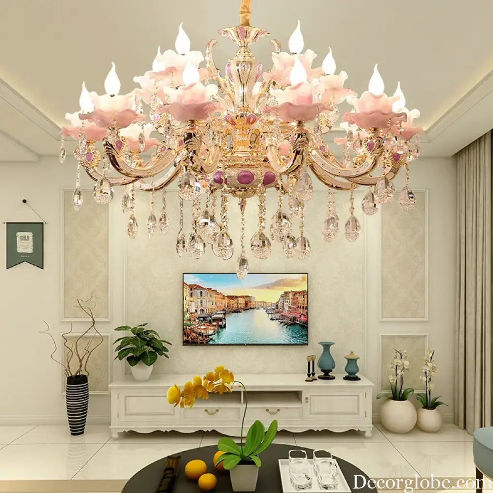 European Style Crystal Chandelier - Elegant Zinc Alloy Pendant Lighting for Modern Decor - DecorGlobe