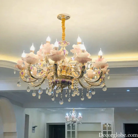 European Style Crystal Chandelier - Elegant Zinc Alloy Pendant Lighting for Modern Decor - DecorGlobe