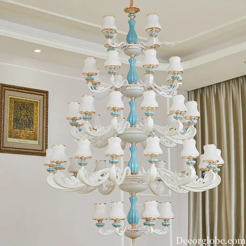 Elegant European-Style Duplex Building Chandelier - Ideal for Villa Living Rooms, Grand Halls, and Stairwells - DecorGlobe