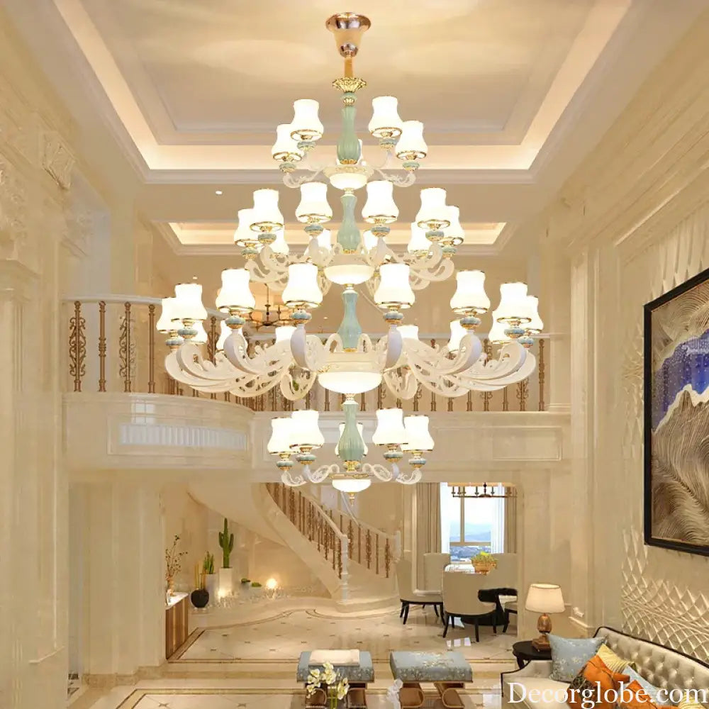 Elegant European-Style Duplex Building Chandelier - Ideal for Villa Living Rooms, Grand Halls, and Stairwells - DecorGlobe