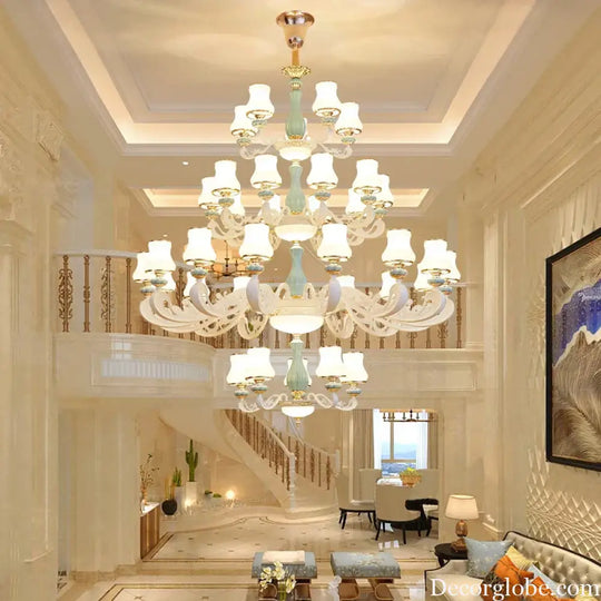 Elegant European-Style Duplex Building Chandelier - Ideal for Villa Living Rooms, Grand Halls, and Stairwells - DecorGlobe
