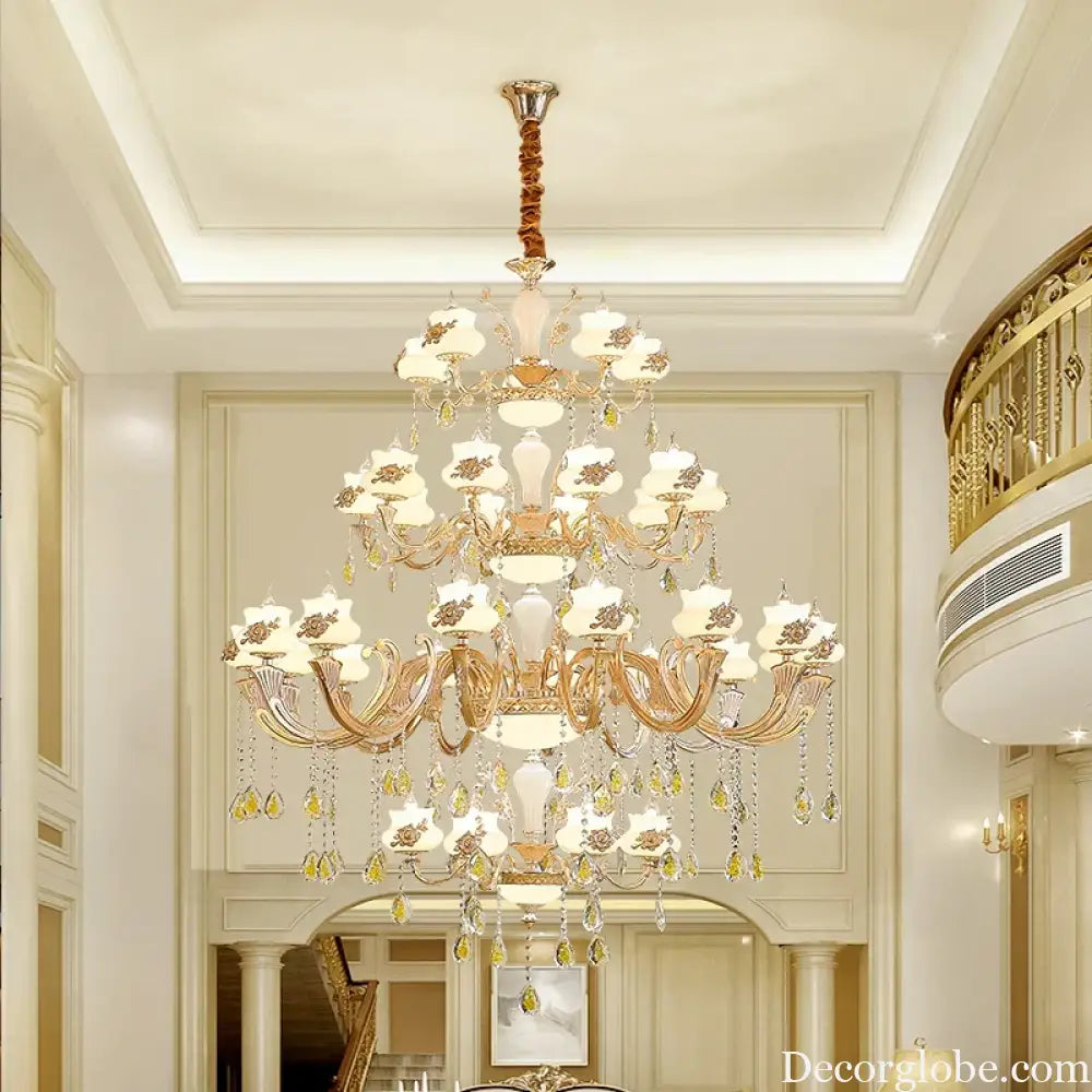 European-Style Duplex Building Large Chandelier - Villa Elegance for Spacious Living and Hotel Grandeur - DecorGlobe