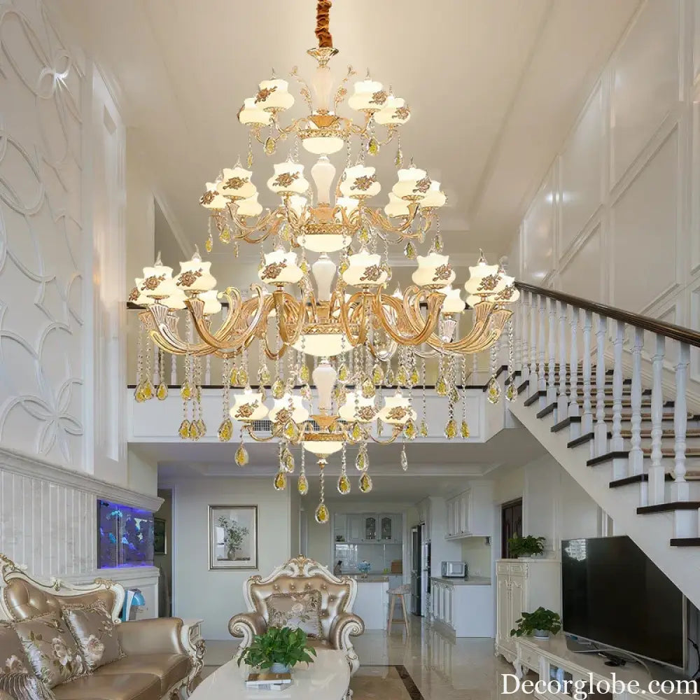 European-Style Duplex Building Large Chandelier - Villa Elegance for Spacious Living and Hotel Grandeur - DecorGlobe