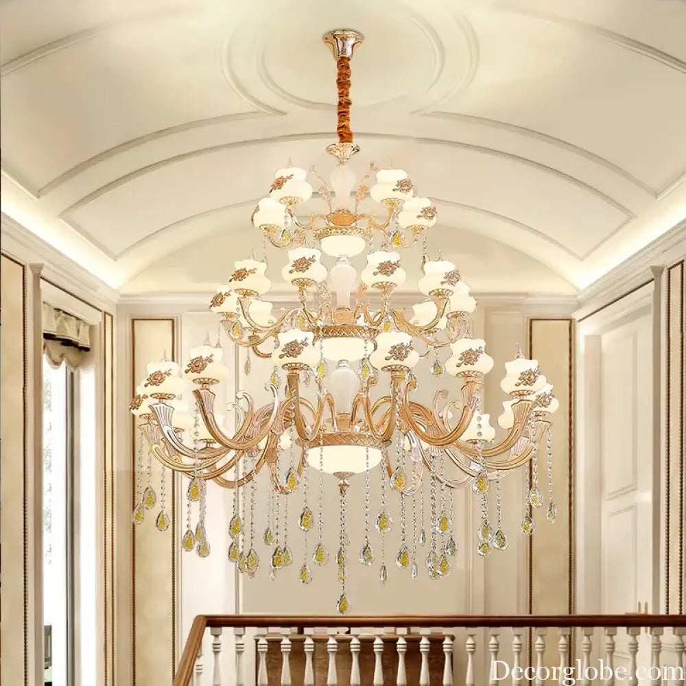 European-Style Duplex Building Large Chandelier - Villa Elegance for Spacious Living and Hotel Grandeur - DecorGlobe