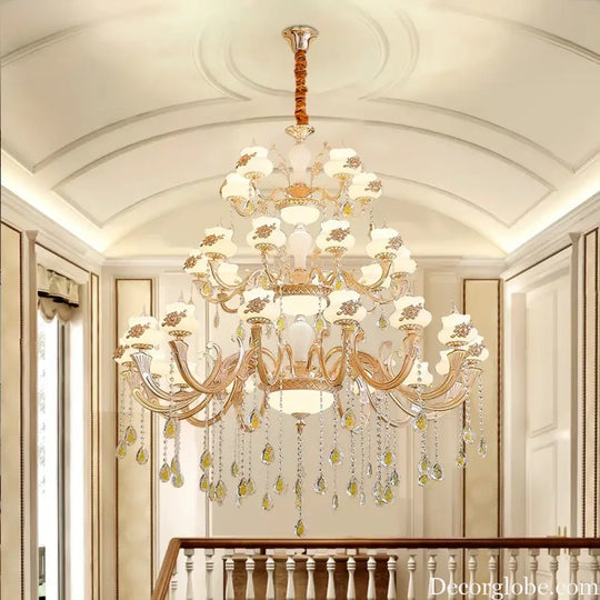 European-Style Duplex Building Large Chandelier - Villa Elegance for Spacious Living and Hotel Grandeur - DecorGlobe