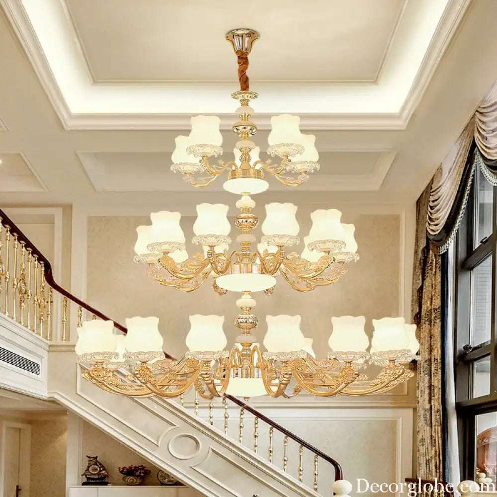 European Style Duplex Building Chandelier - Simple Elegance for Large Living Rooms, Hallways, and Staircases - DecorGlobe