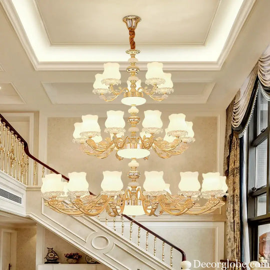 European Style Duplex Building Chandelier - Simple Elegance for Large Living Rooms, Hallways, and Staircases - DecorGlobe
