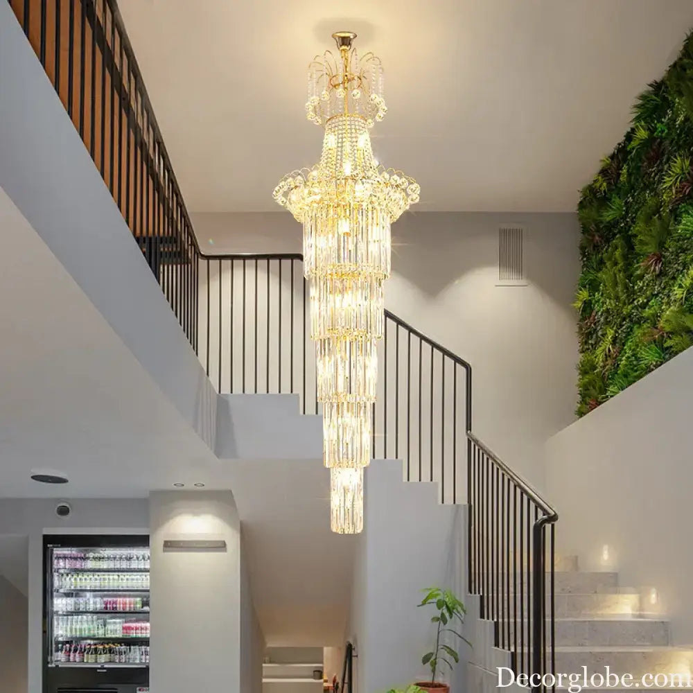 European-Style Duplex High Ceiling Chandelier - Golden Elegance for Grand Halls and Stairwell Luxury - DecorGlobe