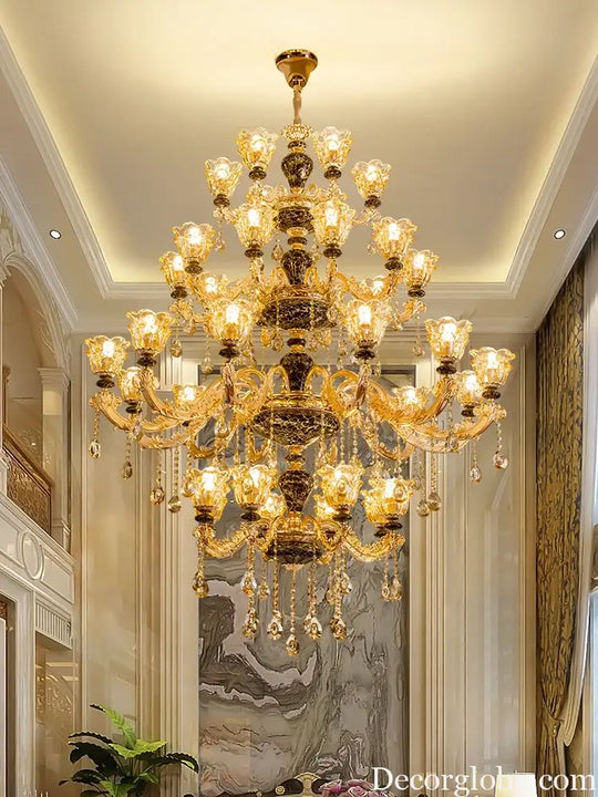 European Style Golden Chandelier - Elegance for Living Rooms, Hotels, Staircases, Villas with Multi-Layer Crystal Luxury - DecorGlobe