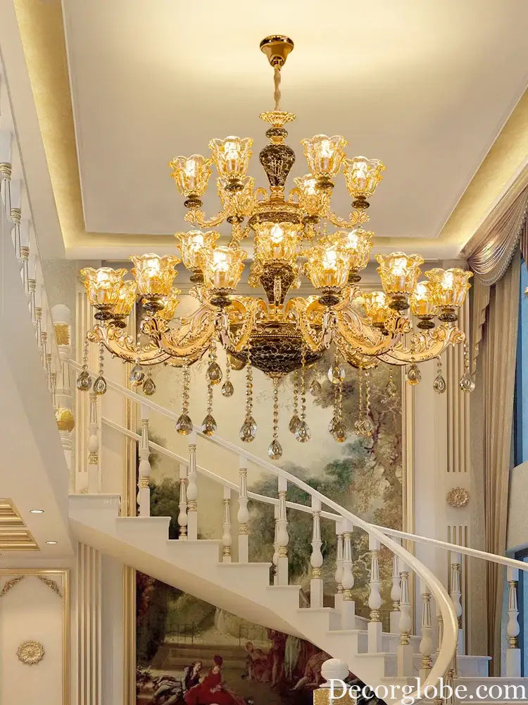 European Style Golden Chandelier - Elegance for Living Rooms, Hotels, Staircases, Villas with Multi-Layer Crystal Luxury - DecorGlobe