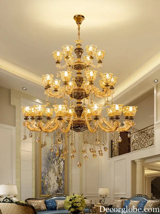 European Style Golden Chandelier - Elegance for Living Rooms, Hotels, Staircases, Villas with Multi-Layer Crystal Luxury - DecorGlobe