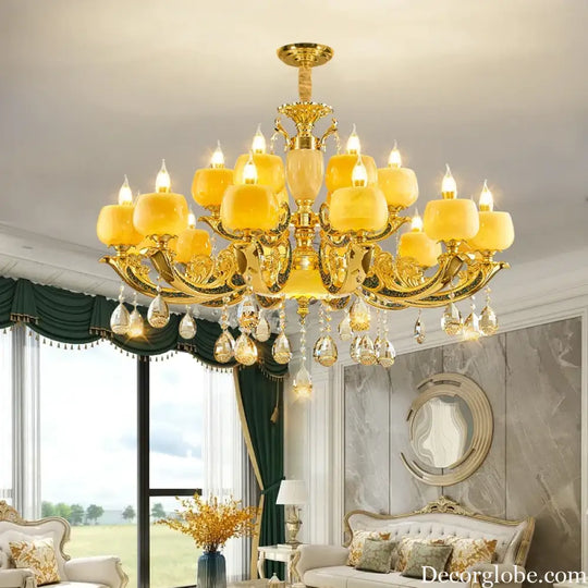European Style Jade Crystal Chandelier - Luxury Lighting with Natural Marble Accents for Dining Rooms, Bedrooms, and Living Spaces - DecorGlobe