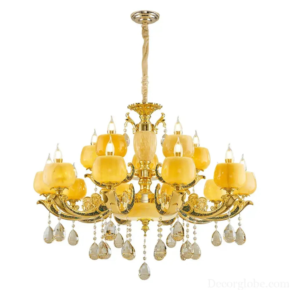 European Style Jade Crystal Chandelier - Luxury Lighting with Natural Marble Accents for Dining Rooms, Bedrooms, and Living Spaces - DecorGlobe