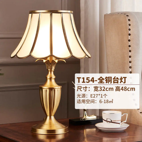 American All-copper Table Lamp European Luxury Living Room Accessible Luxury Simple Creative Bedroom Bedside Lamp Study