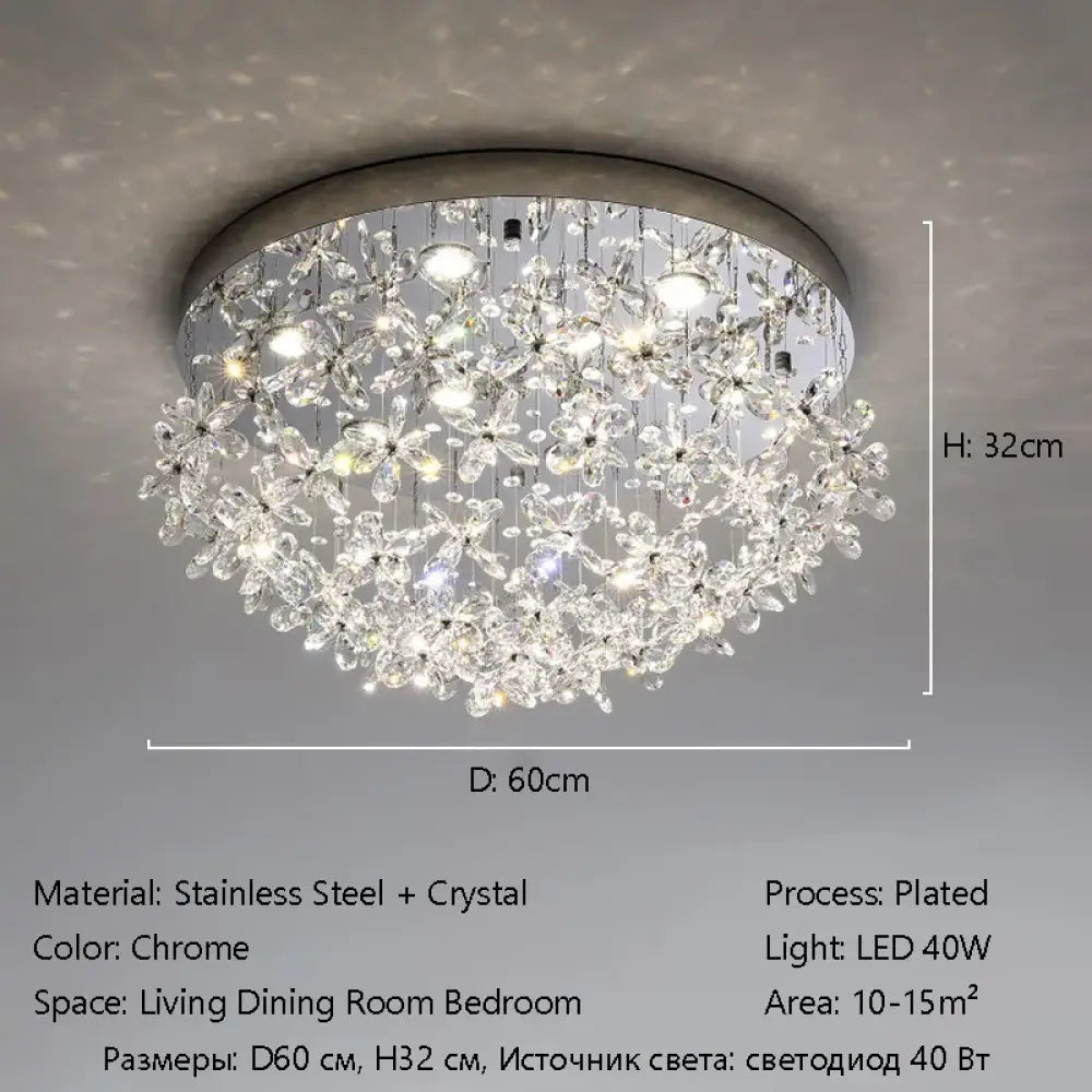 Luxury French Crystal LED Ceiling Light Energy Saving Indoor Lighting Fixture for Living Dining Room Bedroom Loft Home