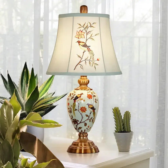 Lucienne Floral Ceramic Bedside Table Lamp - A
