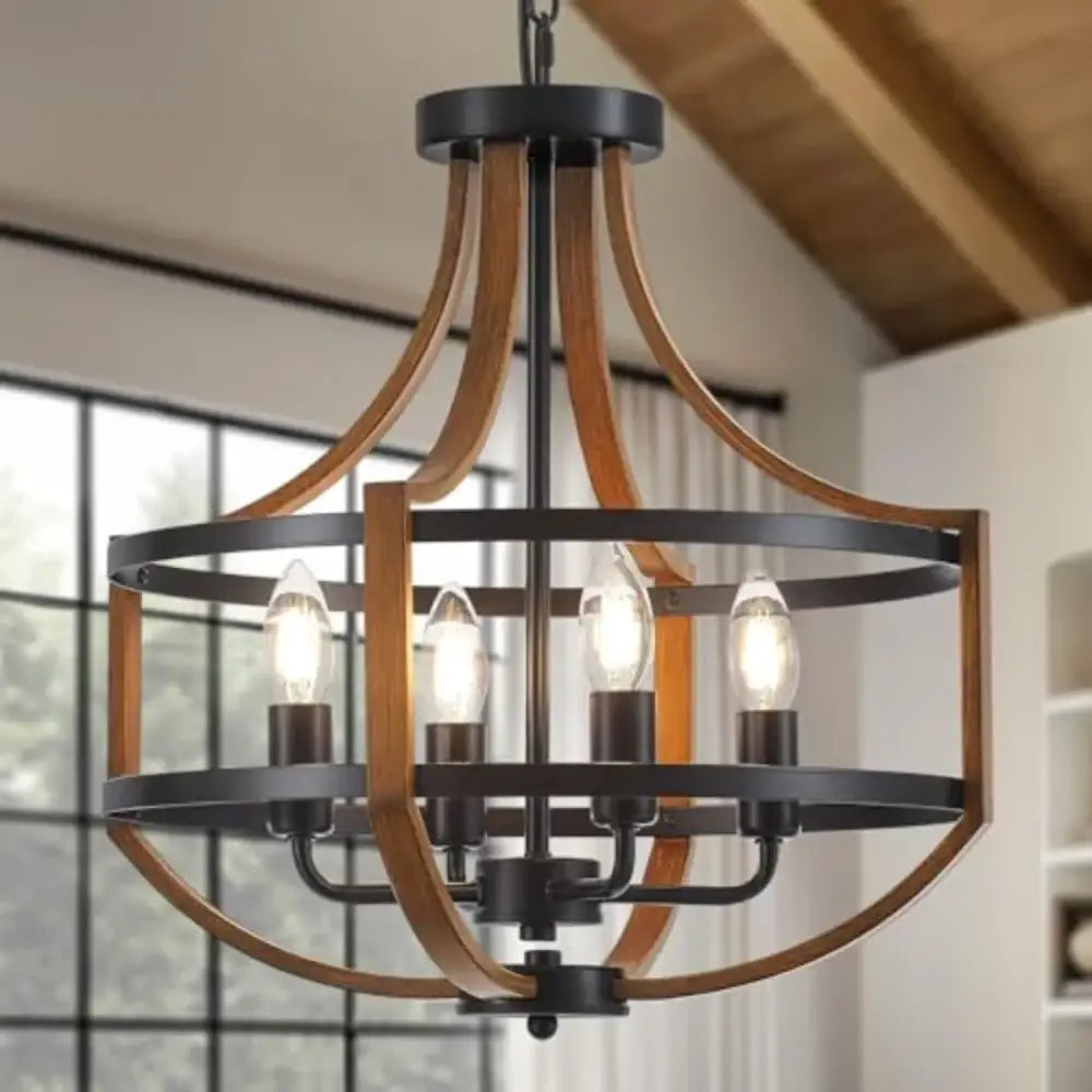 Farmhouse Chandelier for Dining Room 16.9’’ Wooden Chandelier Rustic Candle Chandeliers Modern Faux Wood Vintage