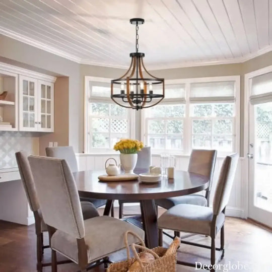 Farmhouse Chandelier for Dining Room 16.9’’ Wooden Chandelier Rustic Candle Chandeliers Modern Faux Wood Vintage